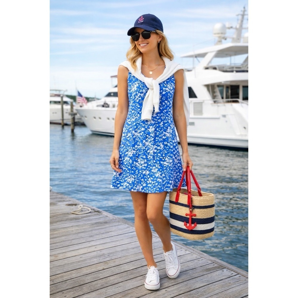DRAPER JAMES Blue Floral Mini Dress - Picture 1 of 9